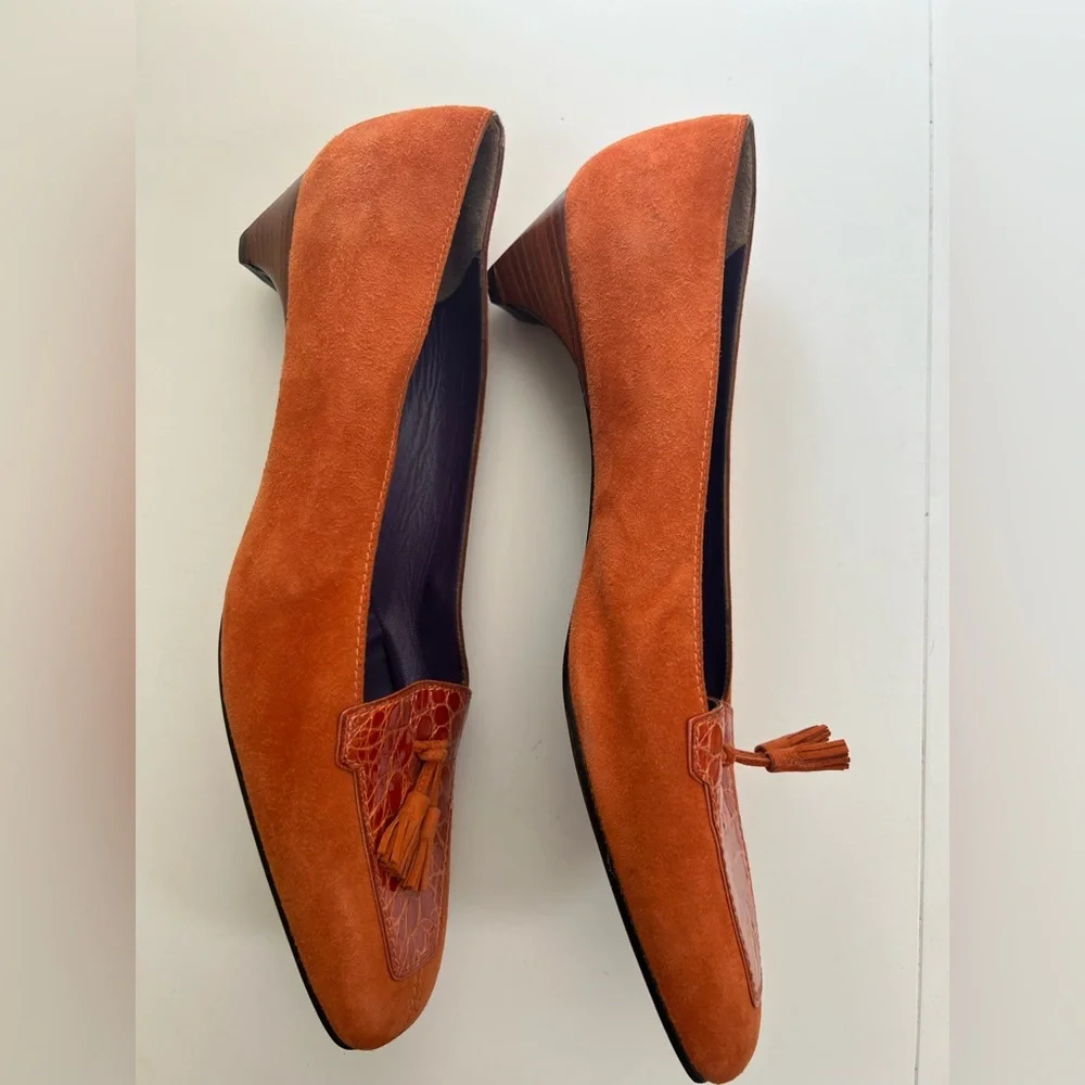 Rene Mancini Paris Orange Suede Women's Loafers - Picture 10 of 11